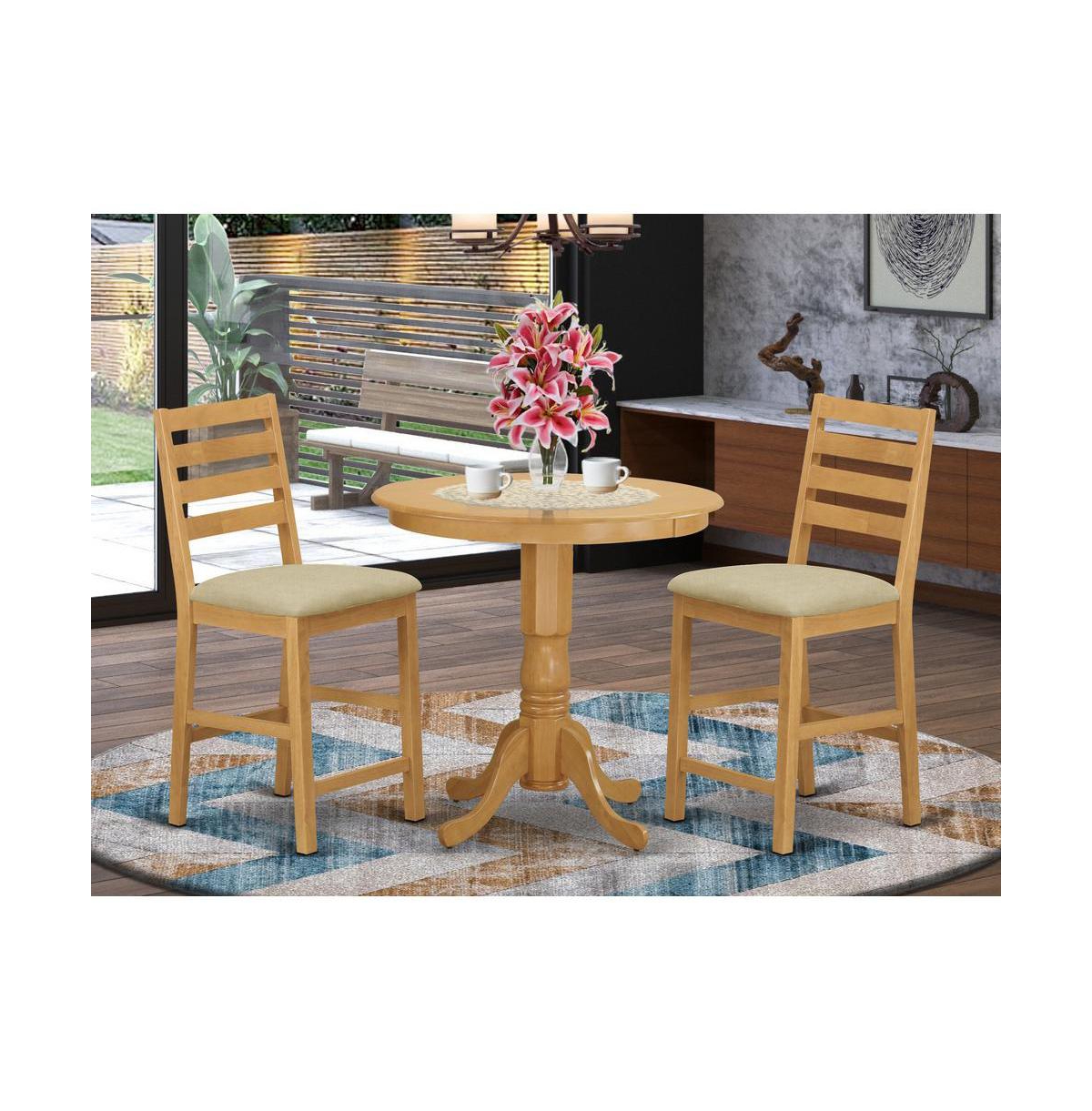 East West Furniture JACF3-oak-c 3 Pc counter height Dining room set-pub Table and 2 counter height Chairs