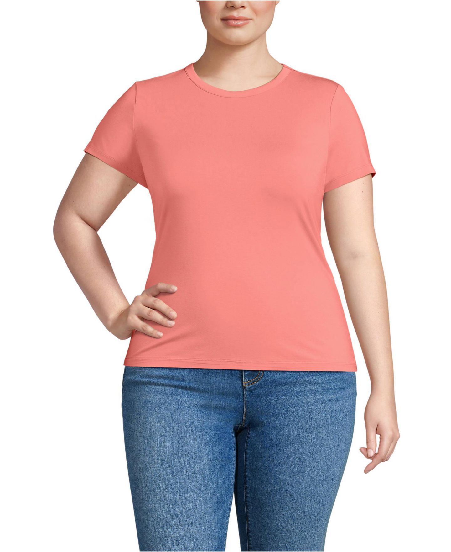 Женская футболка Lands' End Plus Size Short Sleeve Cooling Crew Neck, цвет: Коралловый глиняный — фото 1