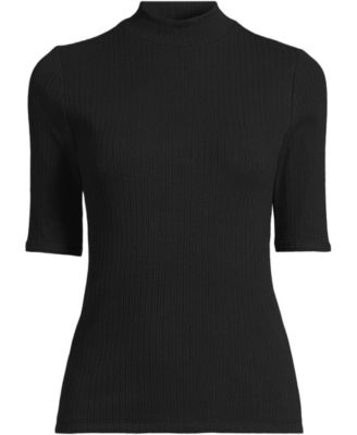 Women's Elbow Sleeve Pointelle Rib Mock Neck