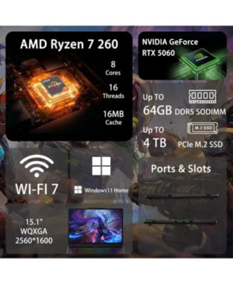 Legion 5 15.1" Gaming Traditional Laptop AMD Ryzen 7 260 16GB RAM NVIDIA GeForce RTX 5060 512GB SSD Storage Windows 11 Home WQXGA 165Hz - Black