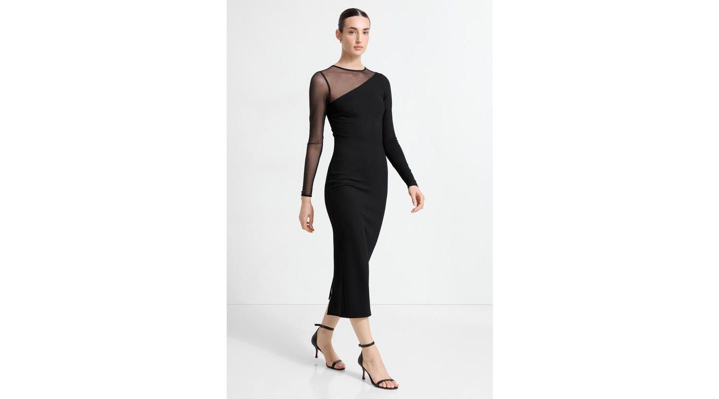Женское платье Marcella Milo Mesh-Sleeve Column Midi Dress with Back Slit, цвет: Чёрный — фото 3