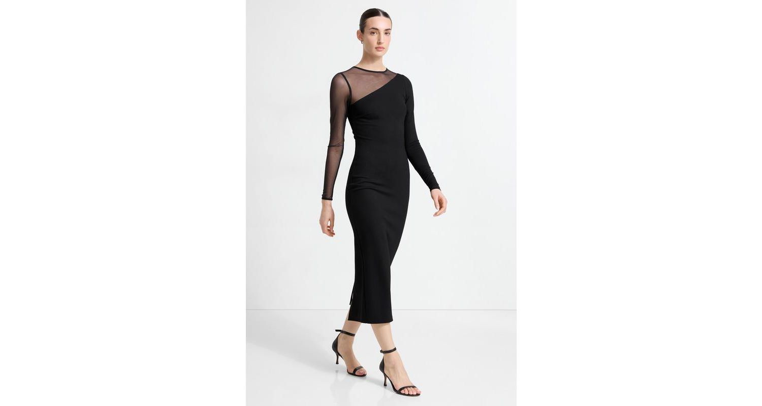 Women's Milo Mesh-Sleeve Column Midi Dress with Back Slit