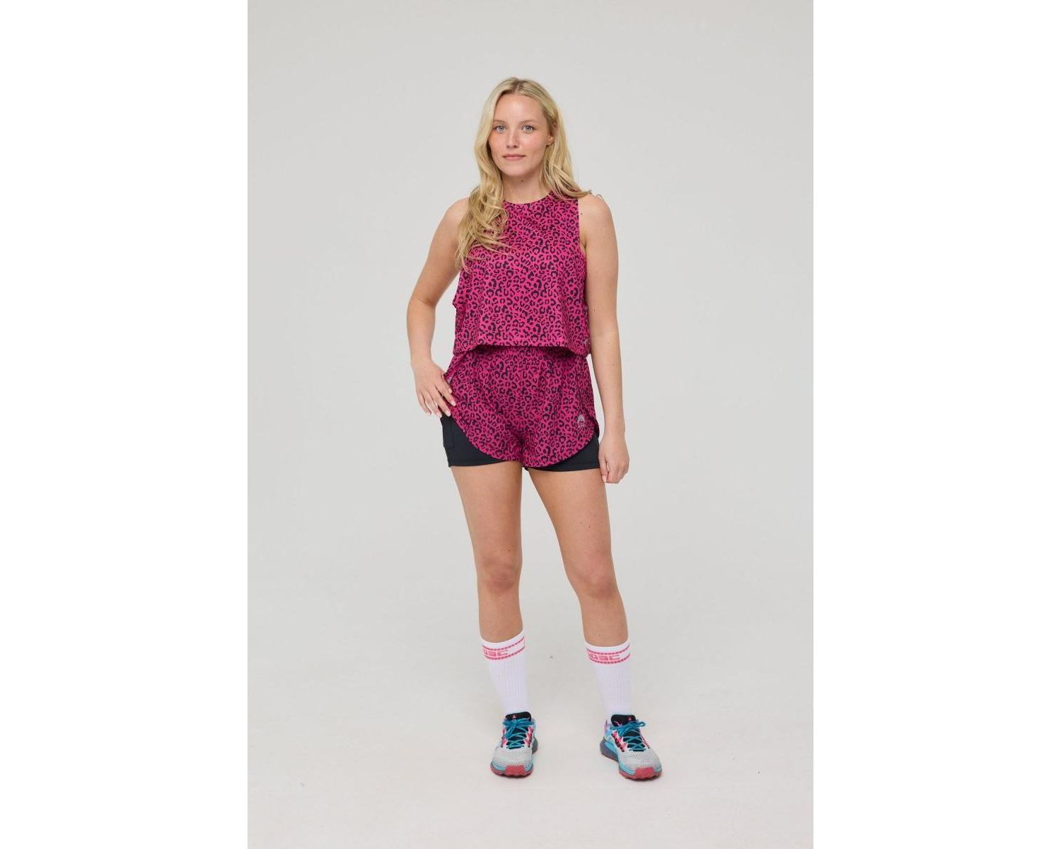 Women's Infinite Cropped Tank Top - Pink Leopard