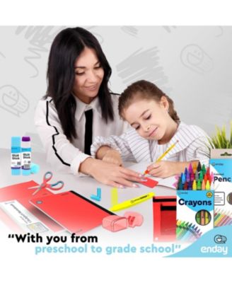 School Supplies Kit for Grades K–5 – 71 Items: Composition Notebook Subject Notebook, Pencils, Folders Colored Pencils, Crayons, Scissors, Glue & More