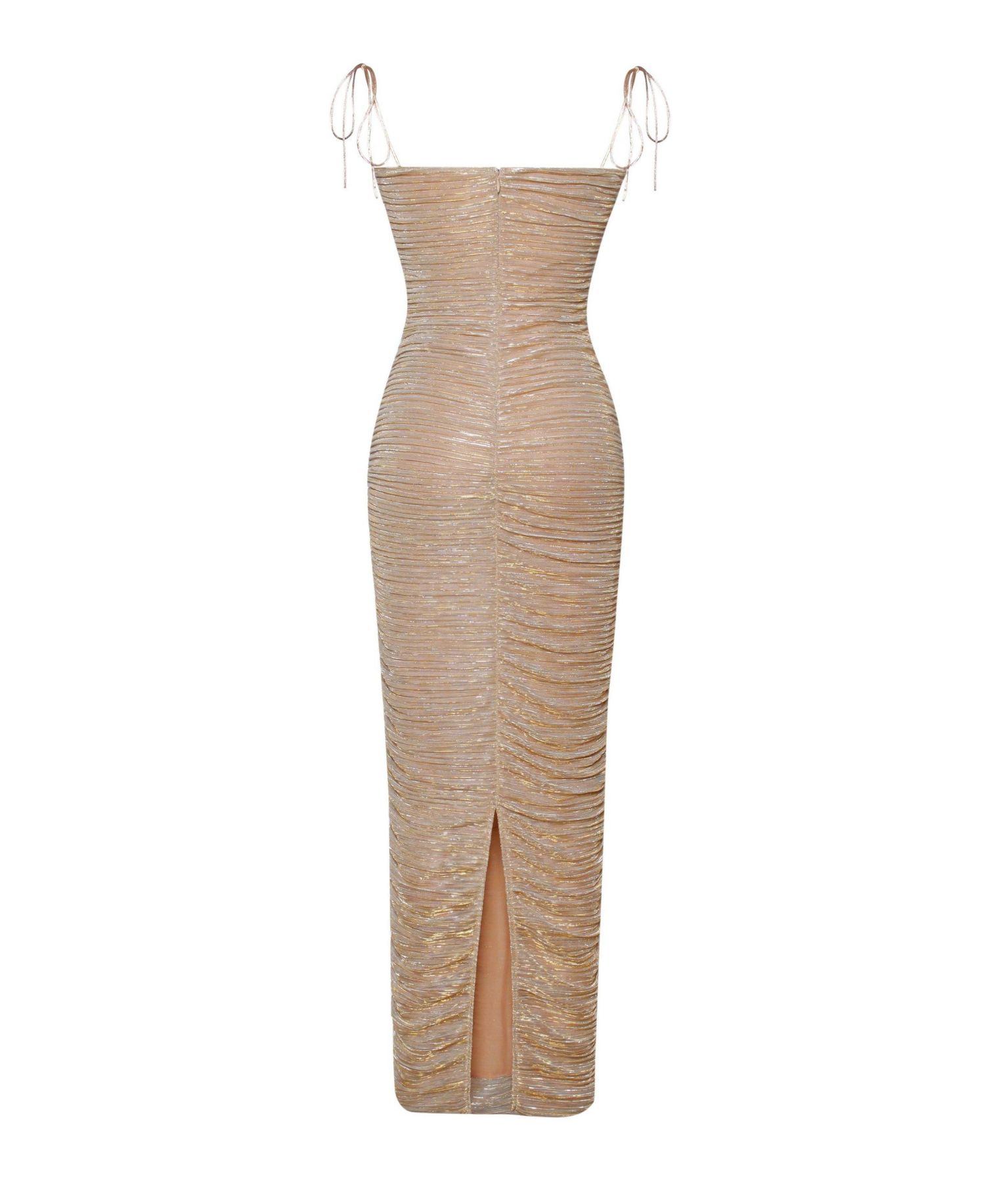 Women The Glint Gold Ruched Chiffon Long Maxi Dress