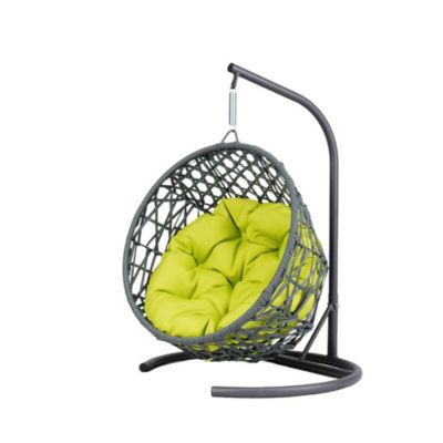 Green Rattan Cat Egg Chair with Stand and Cushion