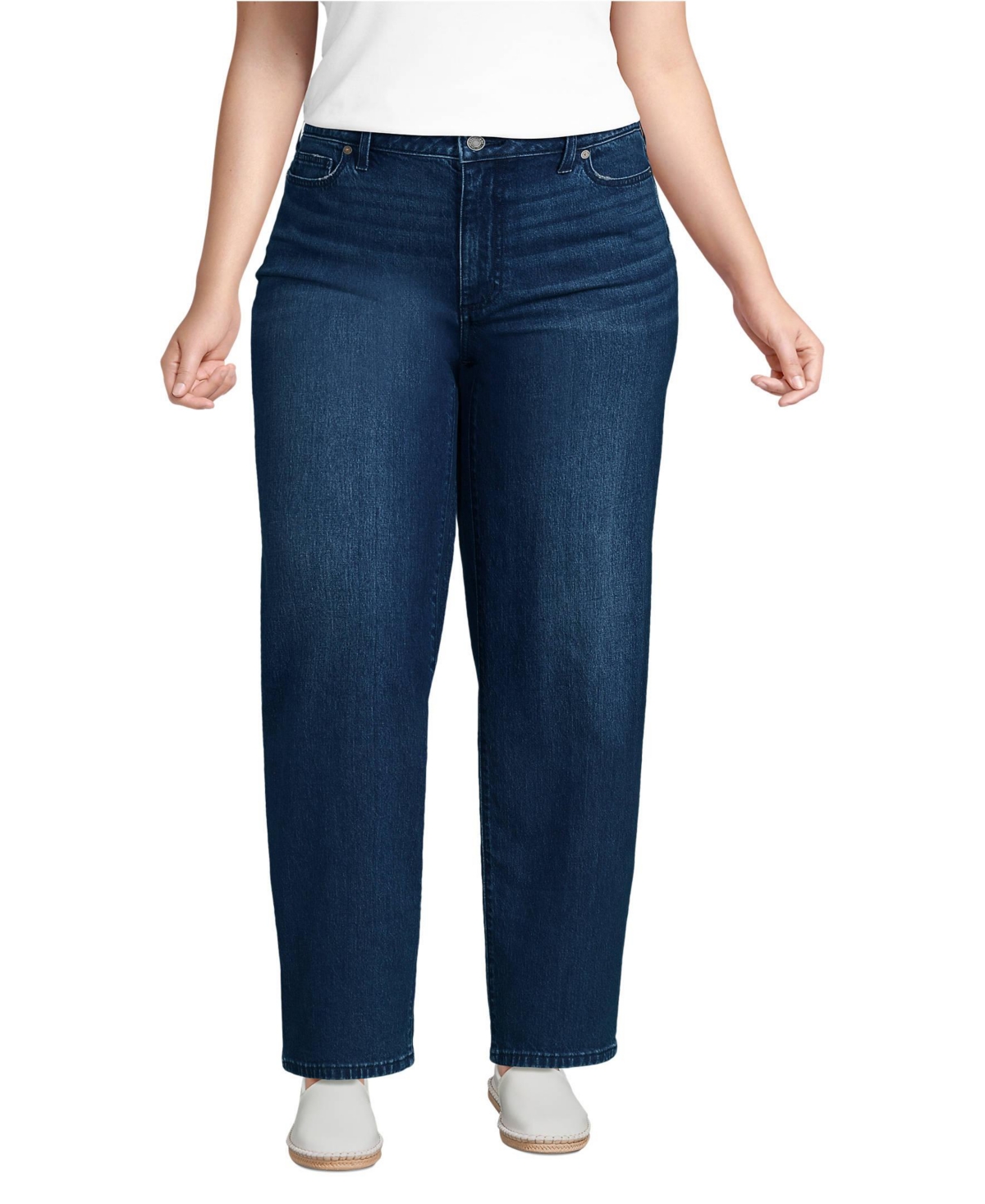 Lands' End Women's Soft Denim Mid Rise Relaxed Straight Leg Jeans