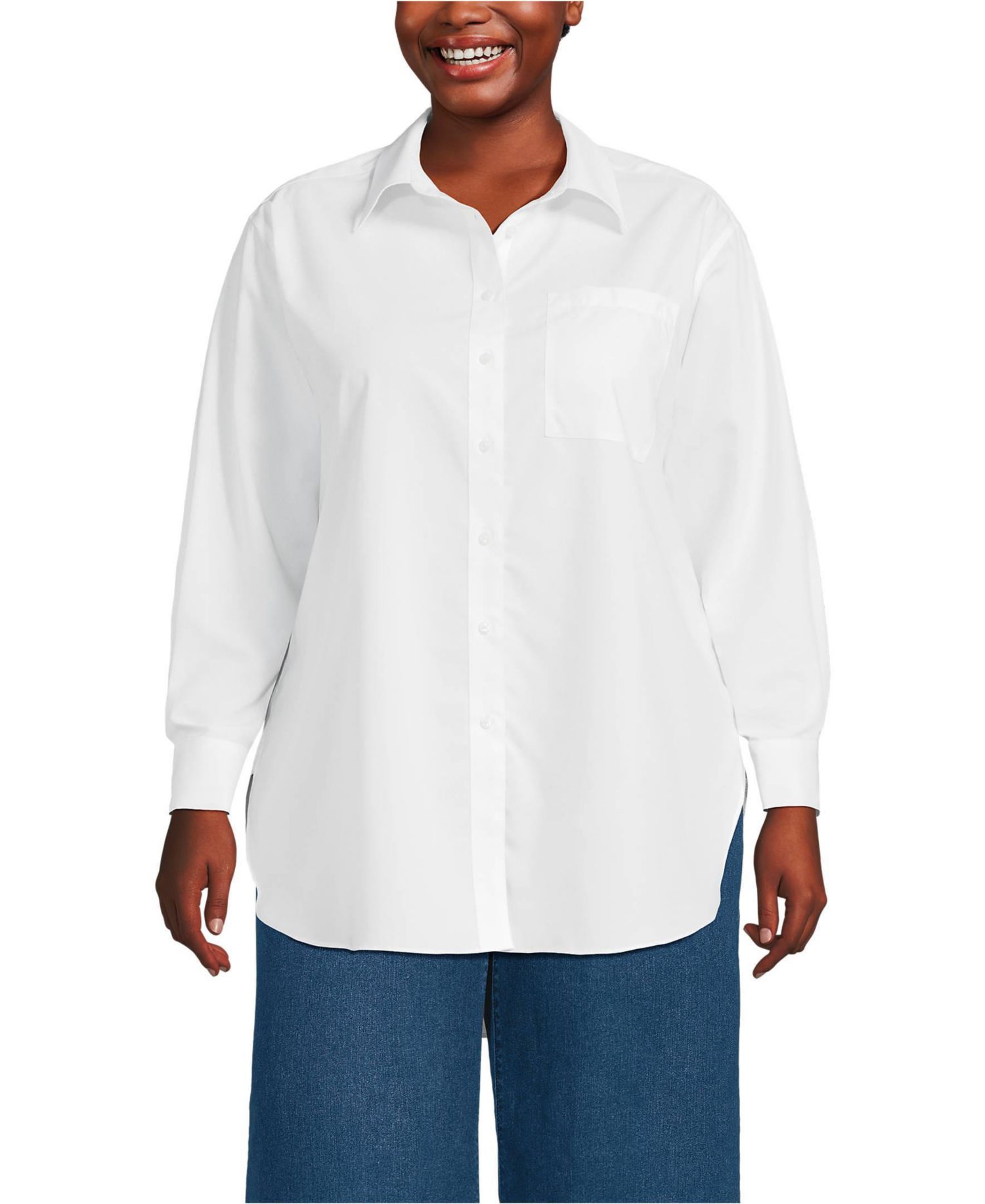 Plus Size Oversized No Iron Tunic with Statement Collar Shirt