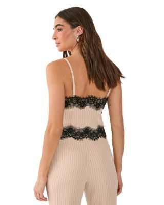 Women's Pinstripe Lace Trim Tailored Strappy Top