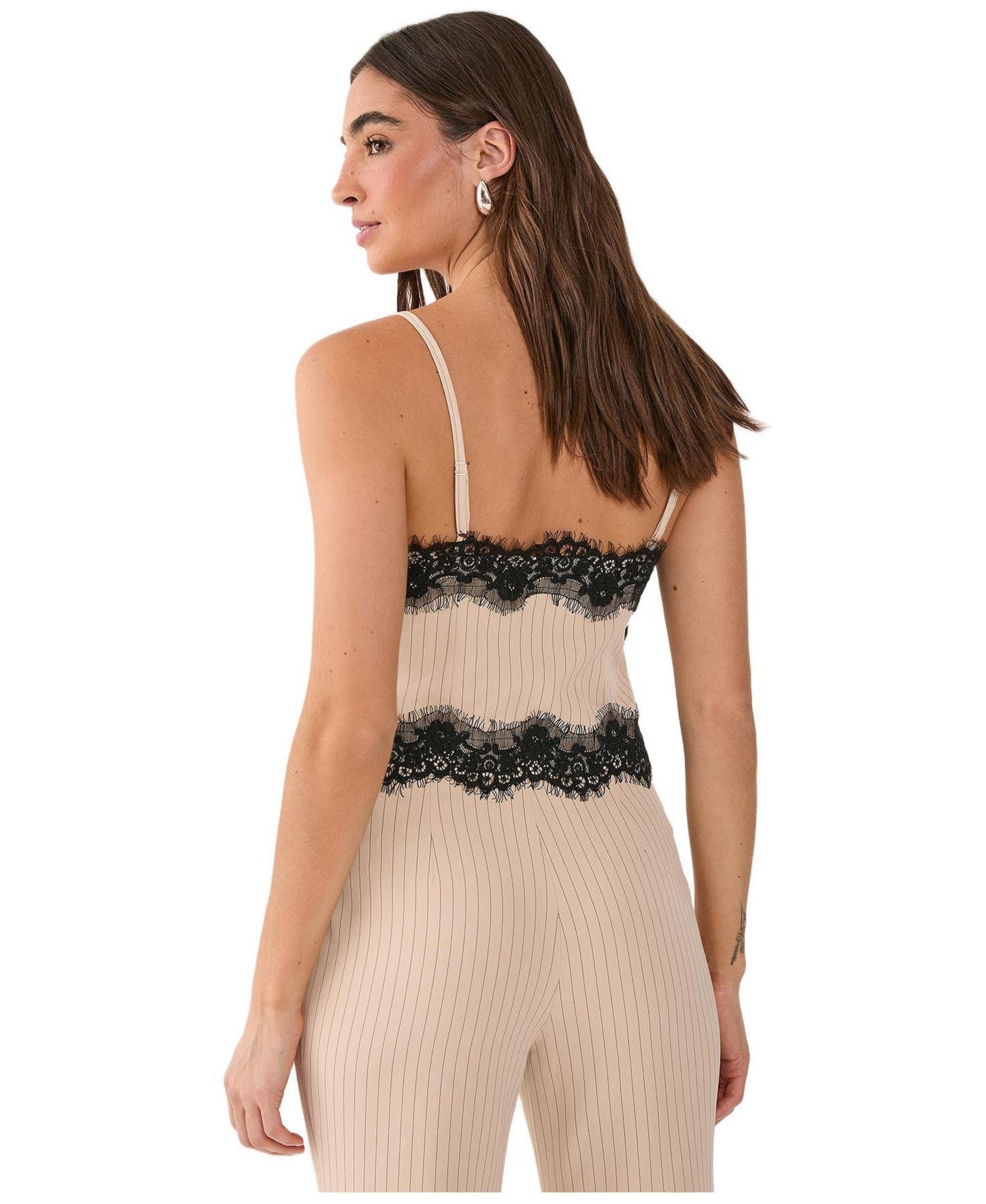 Women's Pinstripe Lace Trim Tailored Strappy Top