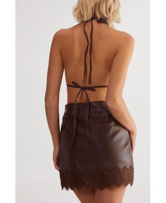 Women's Faux Leather Tie Back Halter Dress