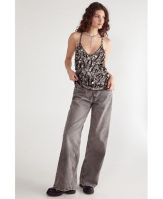 Women's Mixed Disc Sequin Longline Cami Top