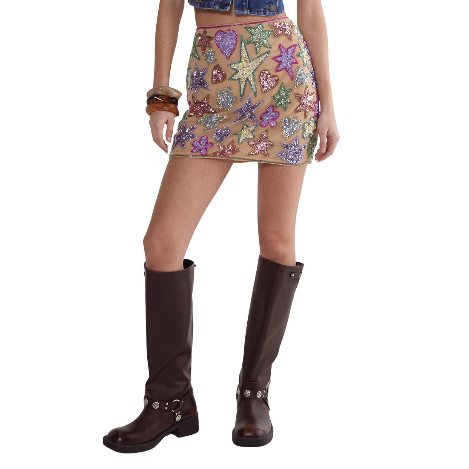 Women's Hand Embellished Sequin Mini Skirt