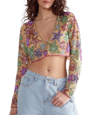 Women's Star And Heart Embellished Crop Jacket