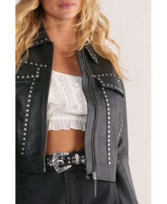 Women's Leather Studded Cropped Jacket