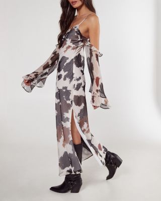 Women's Cold Shoulder Bias Cut Split Maxi Dress