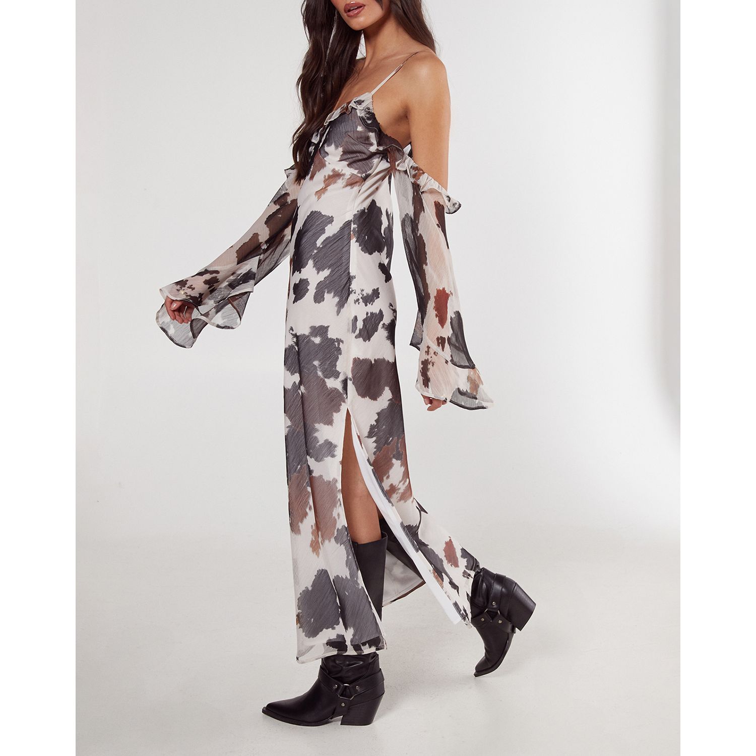 Women's Cold Shoulder Bias Cut Split Maxi Dress