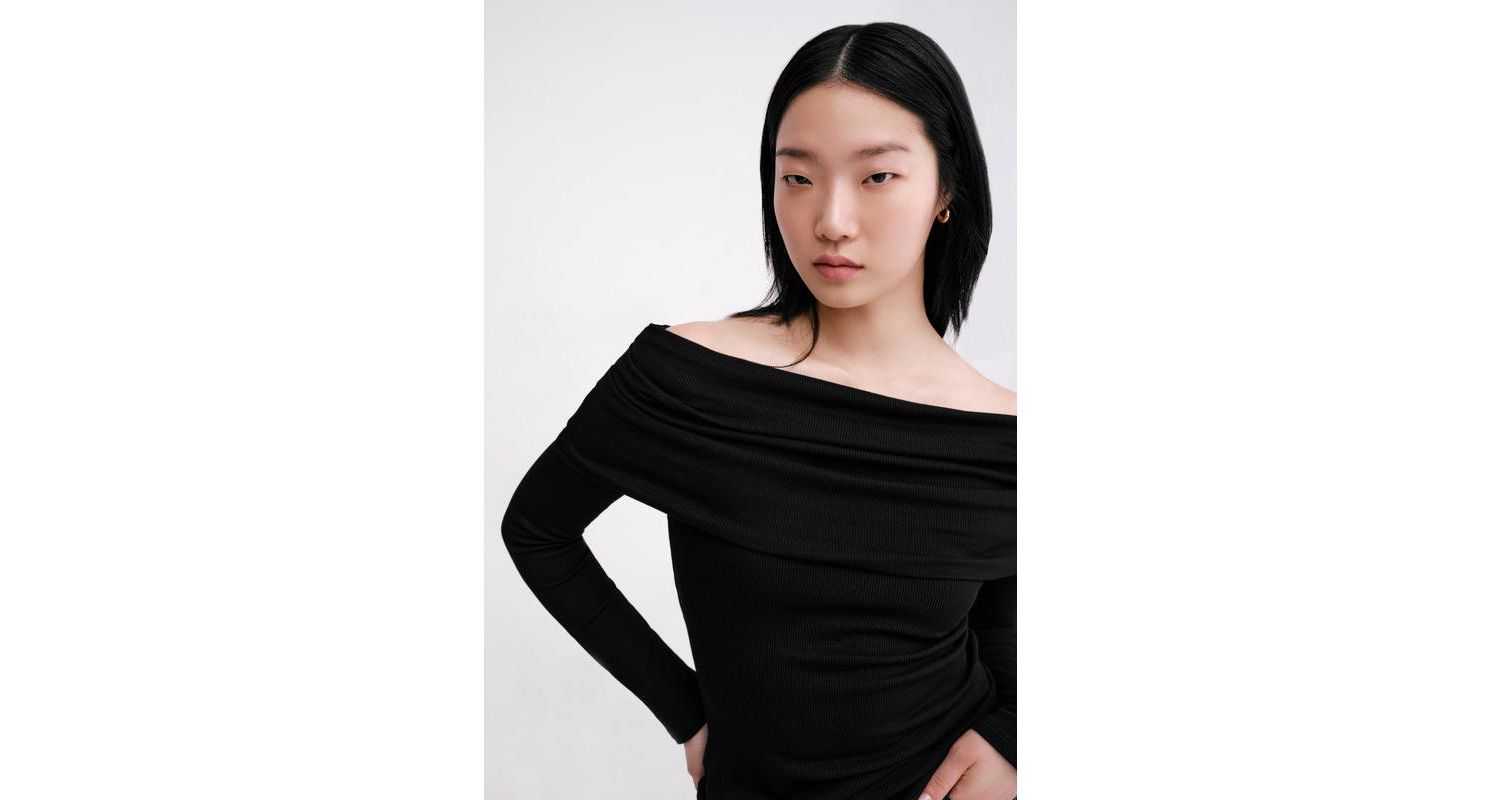 Women's Bennett Off-Shoulder Bardot Ribbed-Jersey Fitted Top