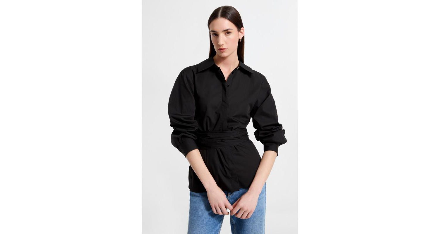 Women's Ellory Relaxed Cotton Poplin Shirt with Tie Waist and Side Slits