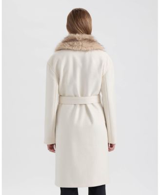 Women's Long Faux Wool Coat with Detachable Faux Fur Collar