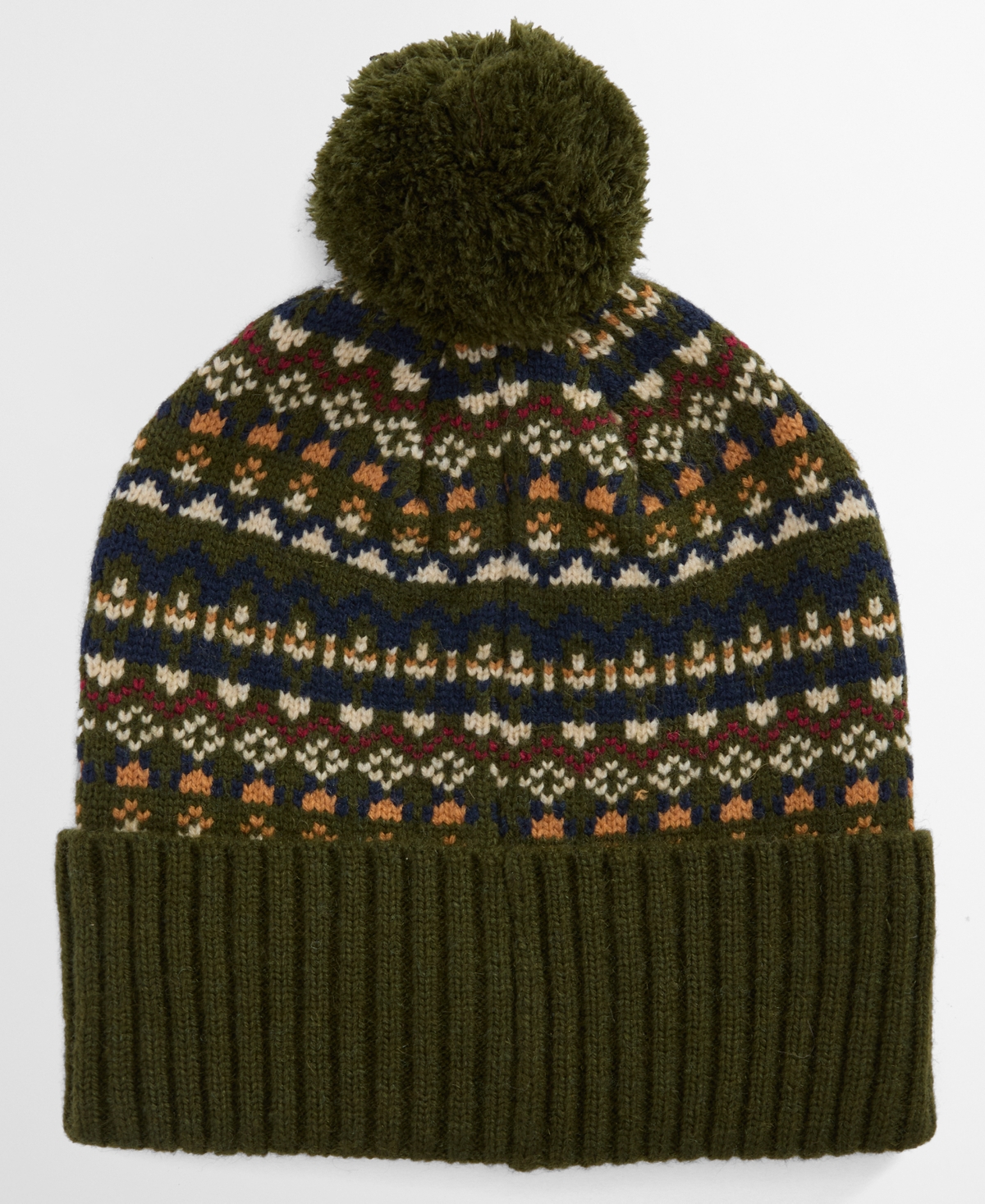 Barbour Marlow Fair Isle Pom Beanie Hat In Green