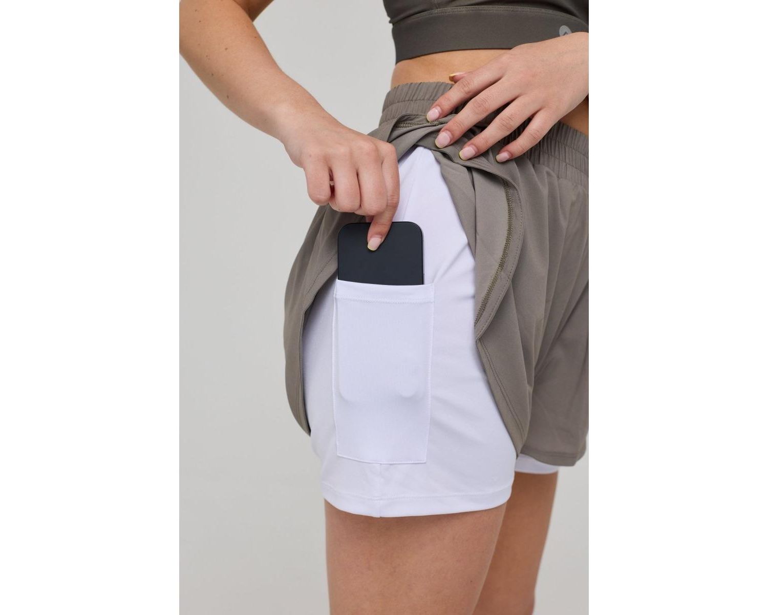 Women's Elite 2 in 1 Running Shorts - Khaki