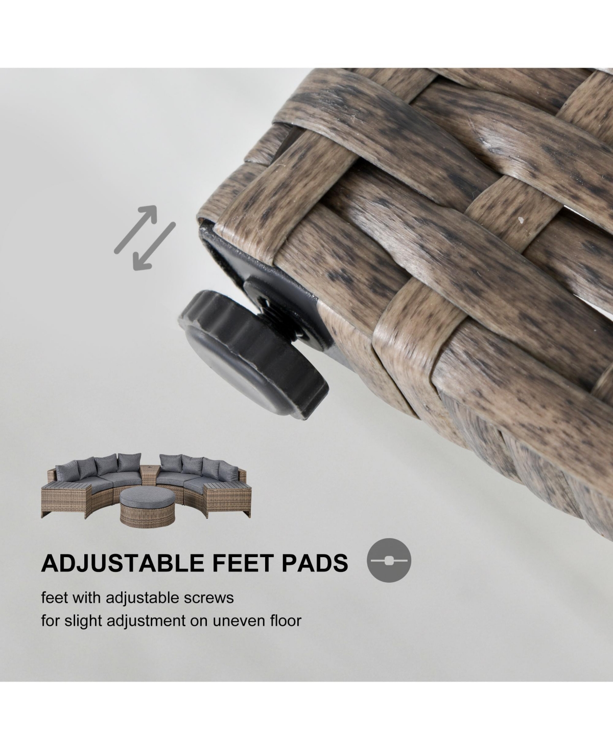 Outsunny 8pc Half Round Patio Rat Sofa Furniture Set w/ Side Tables,