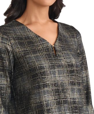 Women's Two Tone Foil V-Neck Top