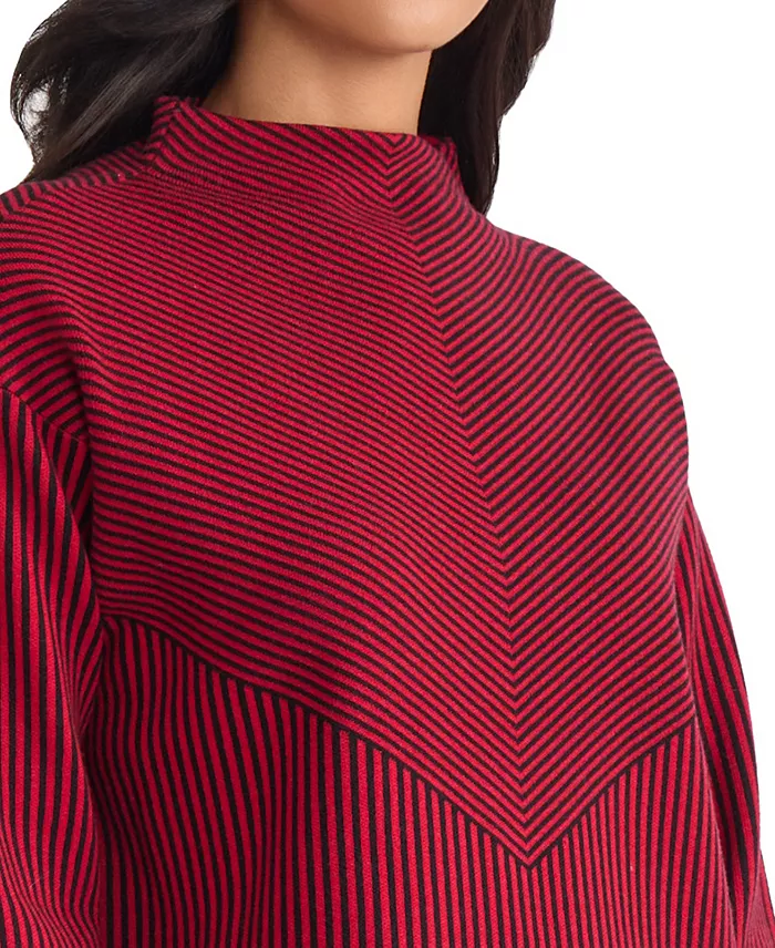 Women's Striped Funnel Mock Neck Sweater - thumbnail 7