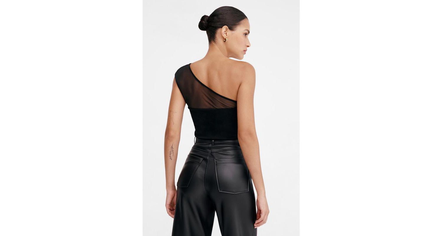 Women's Parker Sheer Mesh Chest-Cutout One-Shoulder Evening Top