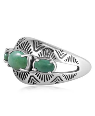 Sterling Silver Green Turquoise 3-Stone Oval Band Ring, Size 5