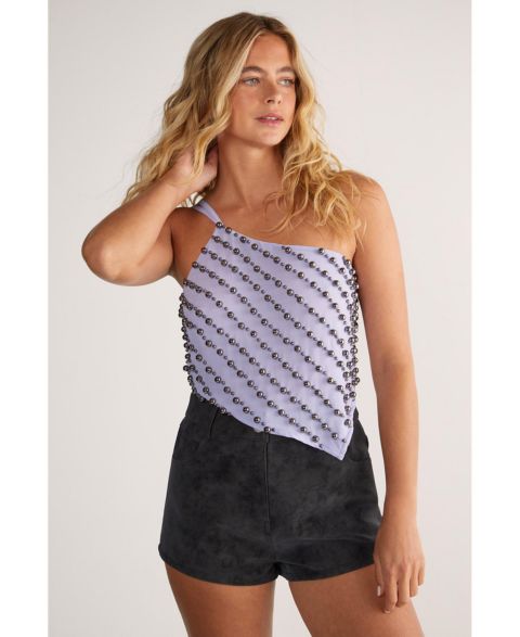 Женский топ Nasty Gal Studded Asymmetric One Shoulder, цвет: Сиреневый