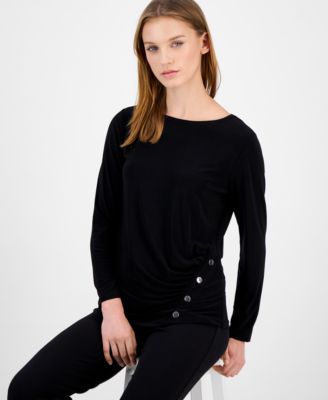 Petite Ruched Long-Sleeve Top
