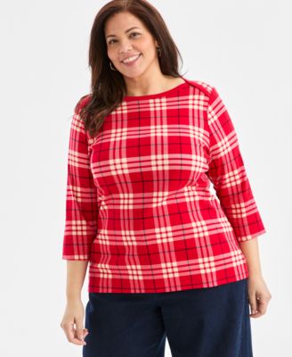 Plus Size Printed Knit 3/4-Sleeve Top, Macy's Exclusive