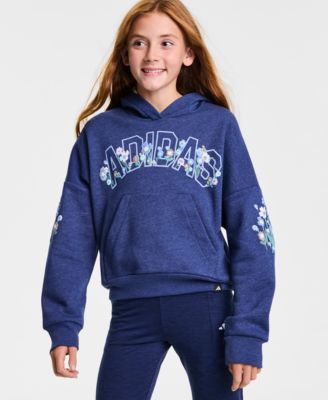 adidas - Big Girls Long-Sleeve Heather Multi Graphic Fleece Pullover Hoodie