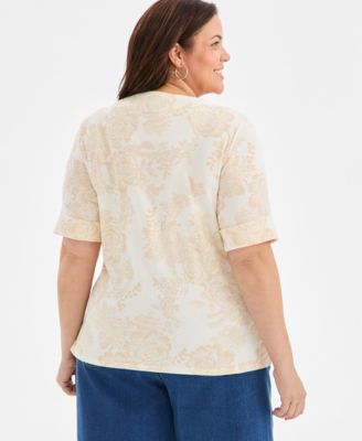 Plus Size Printed Elbow-Sleeve Top, Macy's Exclusive 
