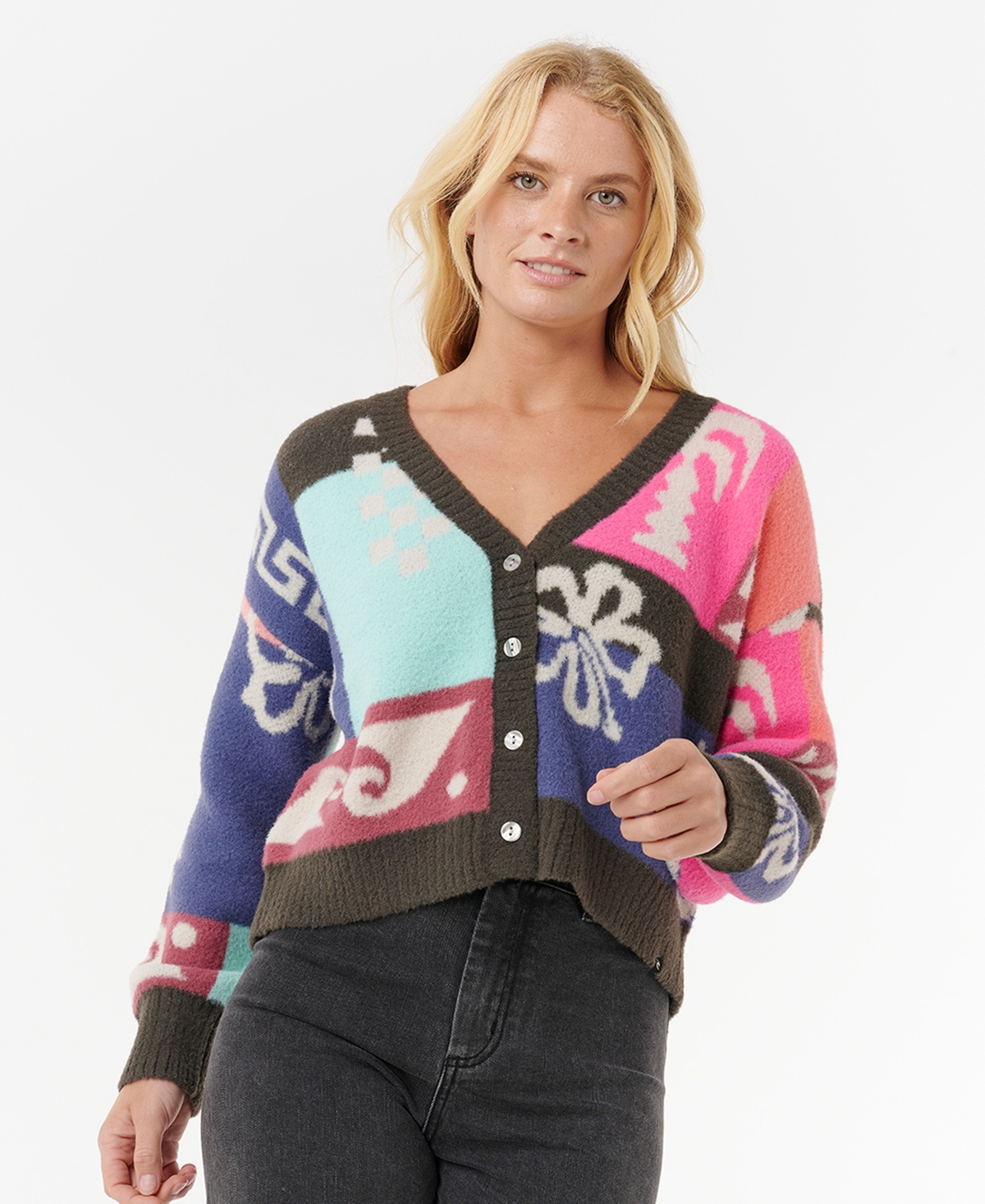 Rip Curl Women's Keepsakes Jacquard Long Sleeve Cardigan Sweater In Multi