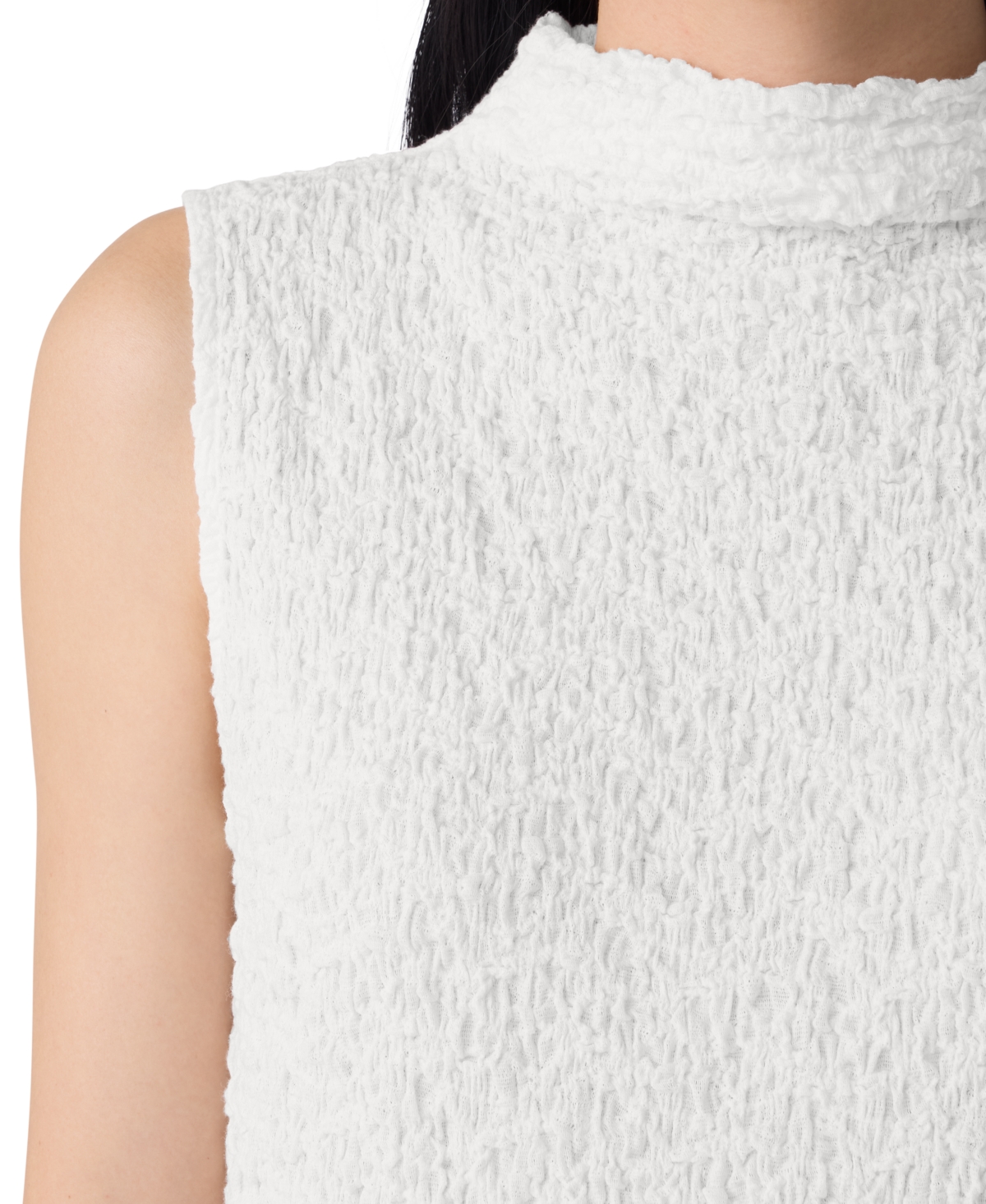 Eileen Fisher Bubble Jacquard Funnel Neck Top In White