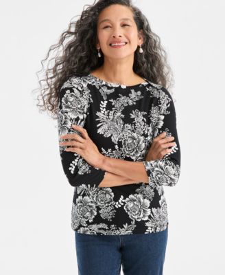 Style & Co - Women's Holiday Floral Pima Cotton Top