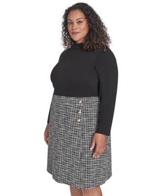 Plus Size Mock Neck Twofer Dress