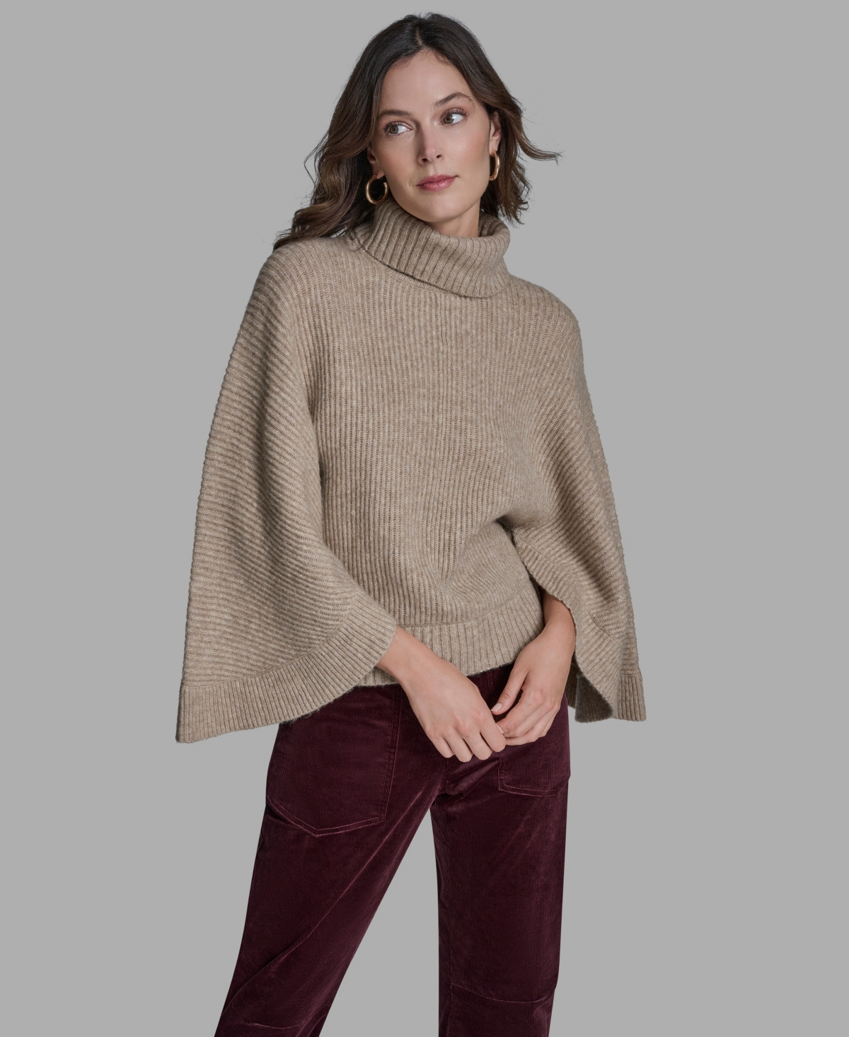 Bcbg Women's Oversized Turtleneck Sweater Poncho In Brown