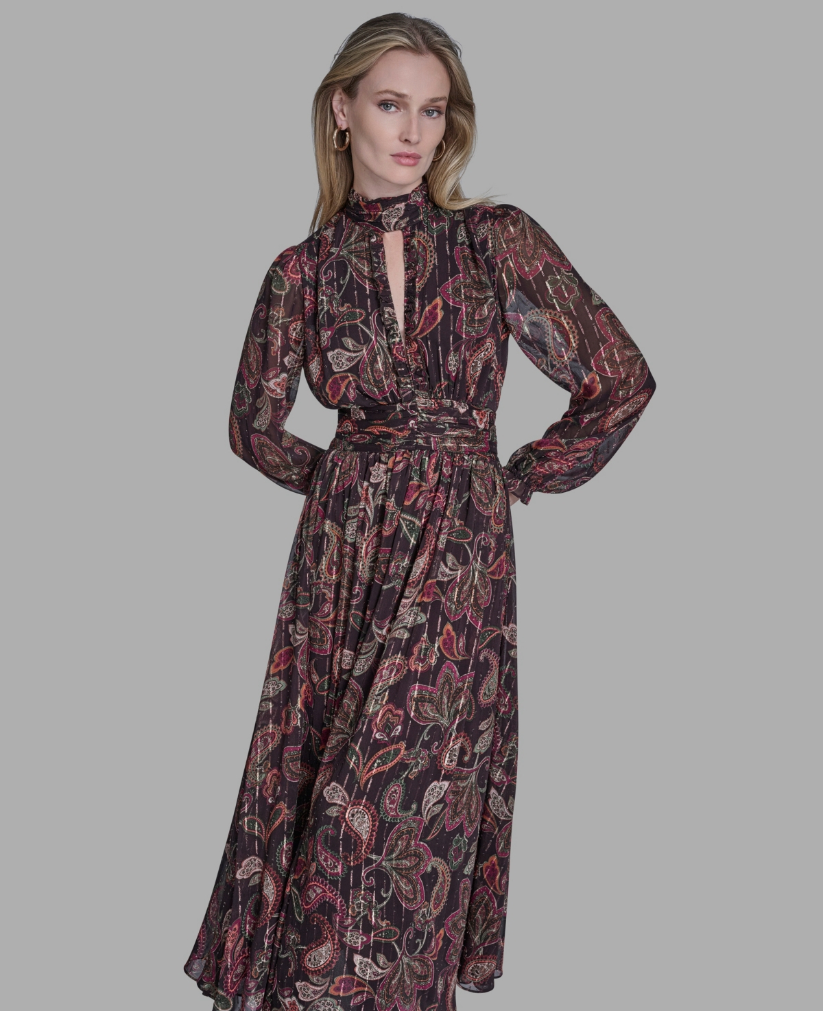 Bcbg Women's High Neck Keyhole Midi Dress In Multi
