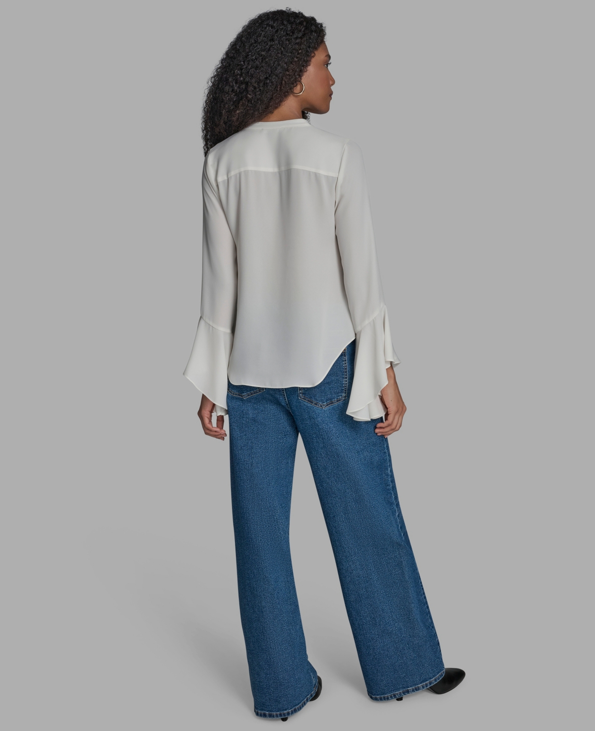 Bcbg Women's Collar Neck Ruffle Top In White