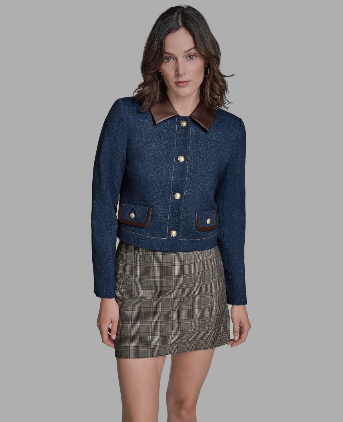 Bcbg Women's Collared Long Sleeve Denim Jacket In Blue