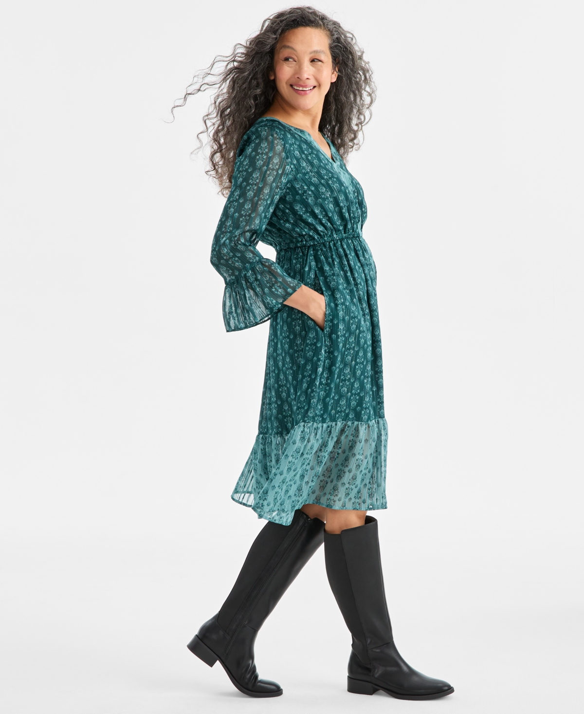 Style & Co Women's Printed Shine Midi Dress, Macy's Exclusive In Green
