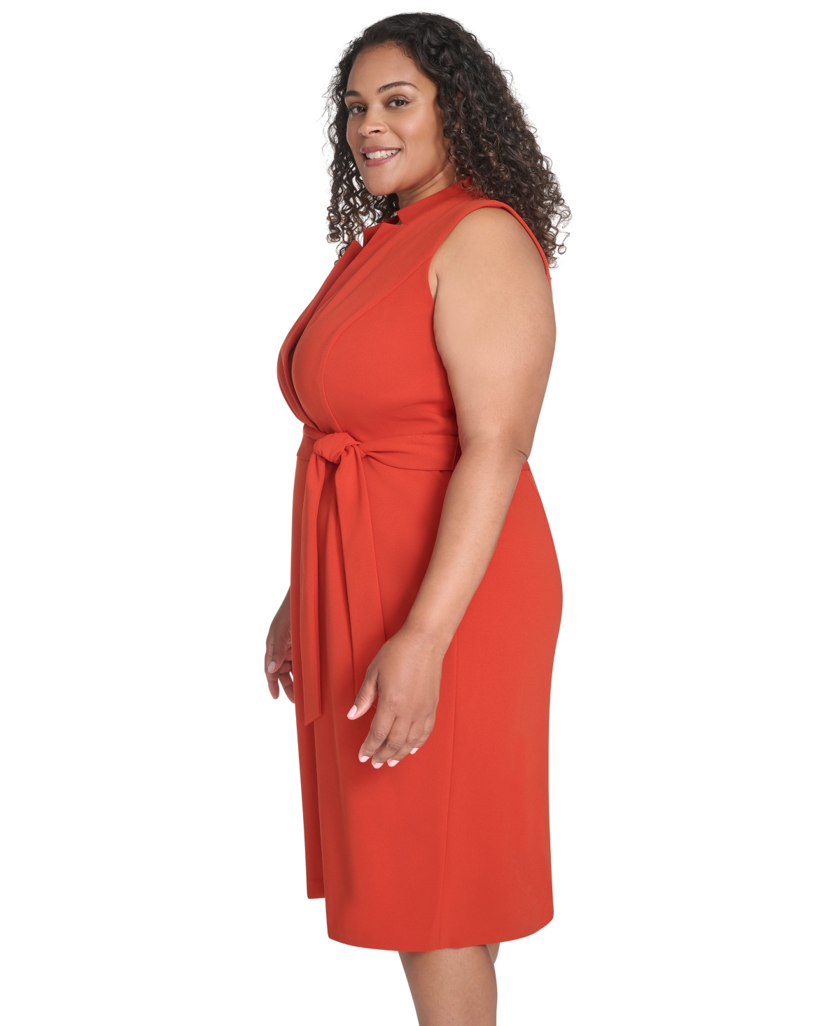 Calvin Klein Plus Size Belted Midi Dress In Orange