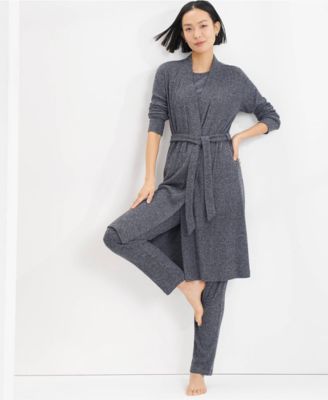 Women's Plus Size Cozy 3 Piece Pajama Set - Robe Top and Pants