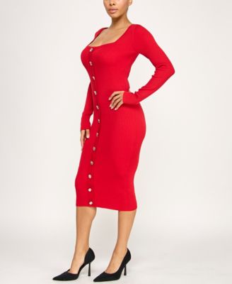 Juniors' Front Button Down Midi Sweater Dress