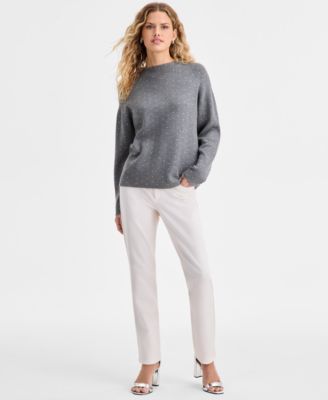 Jones New York Womens Funnel Mock Neck Heatset Sweater Lexington High Rise Straight Leg Pants In White