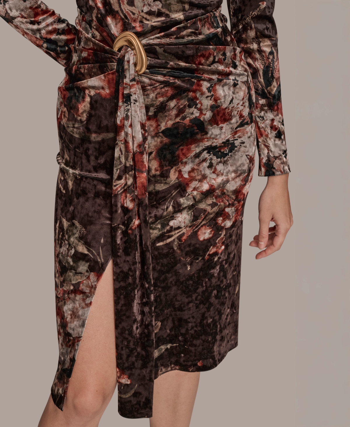 Donna Karan Petite Long Sleeve Velvet Dress In Multi